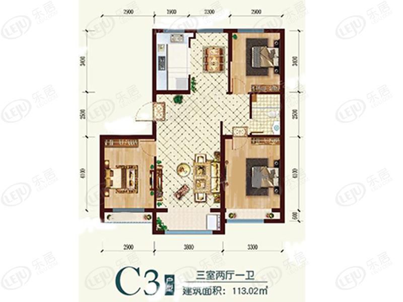 包頭裝修方案住建風(fēng)景三室兩廳一衛(wèi)113.02平方米