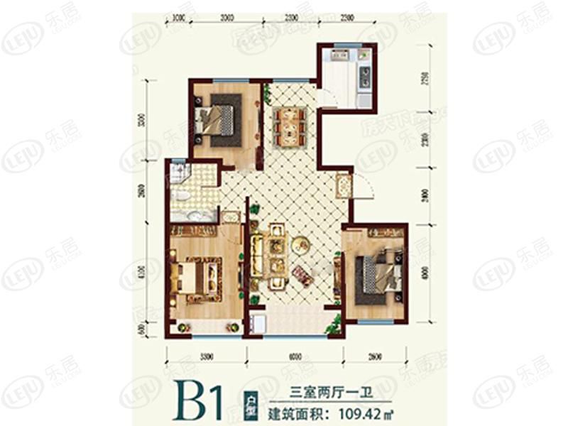 包頭裝修方案住建風(fēng)景三室兩廳一衛(wèi)109.42平方米