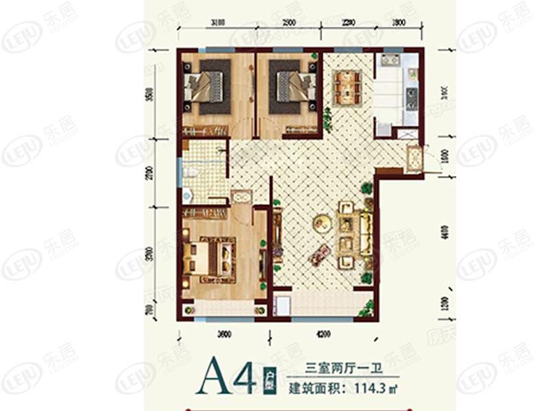 包頭裝修方案住建風(fēng)景三室兩廳一衛(wèi)114.3平方米